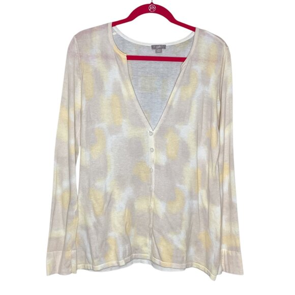 J. Jill XS Gray Yellow Watercolor Oversized Bamboo Cotton Blend Cardigan Sweater - Picture 1 of 4